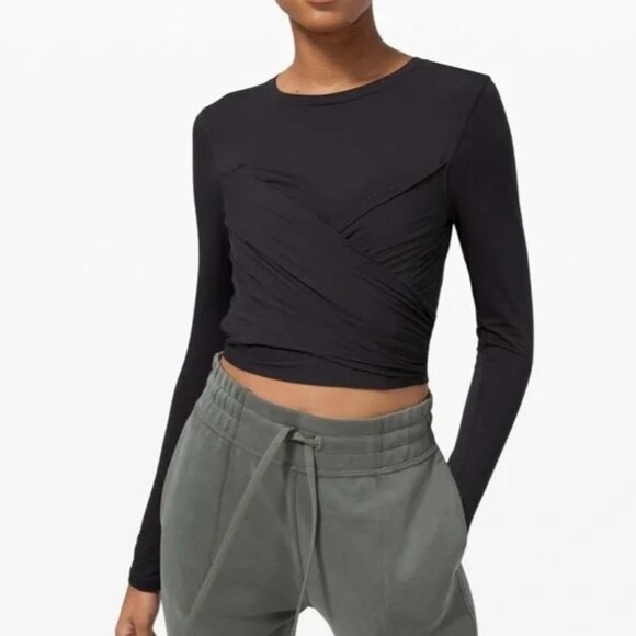 lululemon athletica Tops - Lululemon Gather and Grow Long Sleeve Crop Wrap Top Shirt Black 6